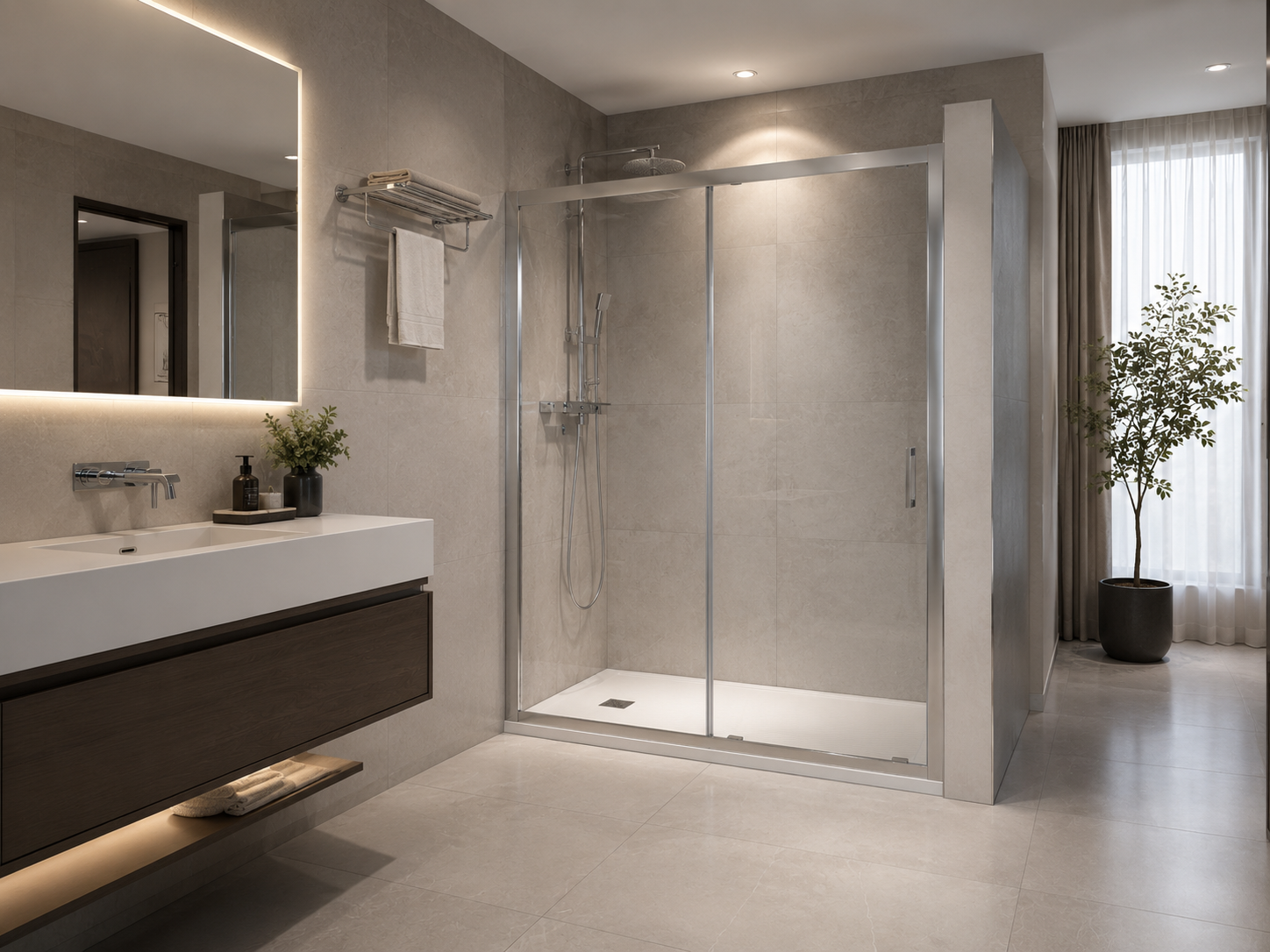 Detalle de baño con mampara de cristal templado